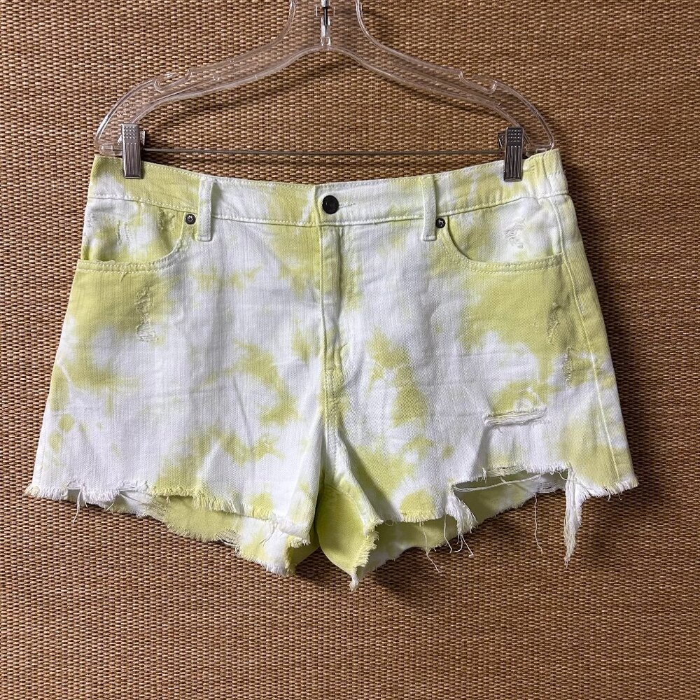 Aerie Shorts Women’s Large Yellow White Denim Tie Dye